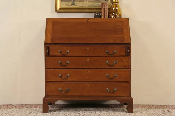 Georgian Style 1940's Vintage Cherry Secretary Desk, Signed Uthman