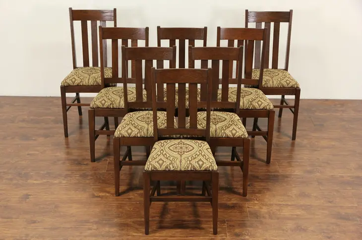 Set of 6 Arts & Crafts Mission Oak 1905 Antique Dining Chairs
