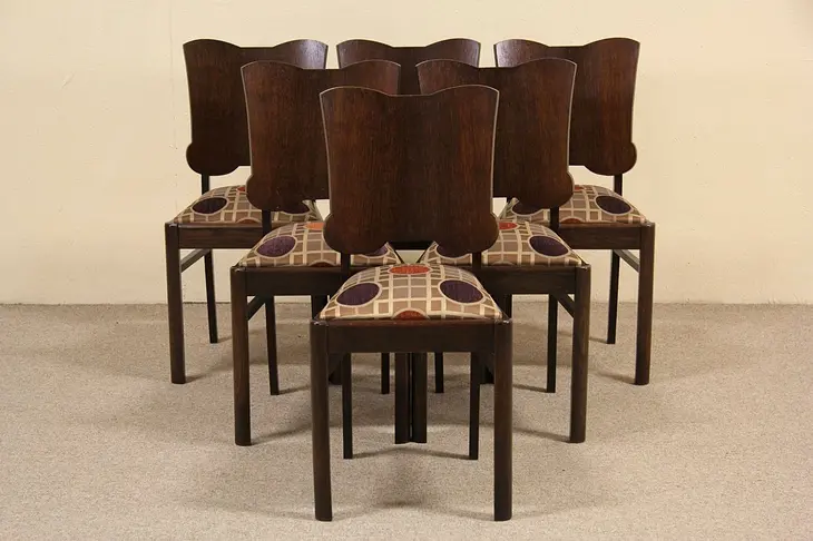 Set of 6 Oak 1925 Scandinavian Art Deco Dining Chairs #1