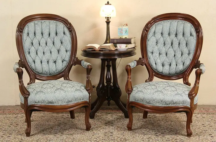 Pair Victorian Carved Walnut 1850's Chairs