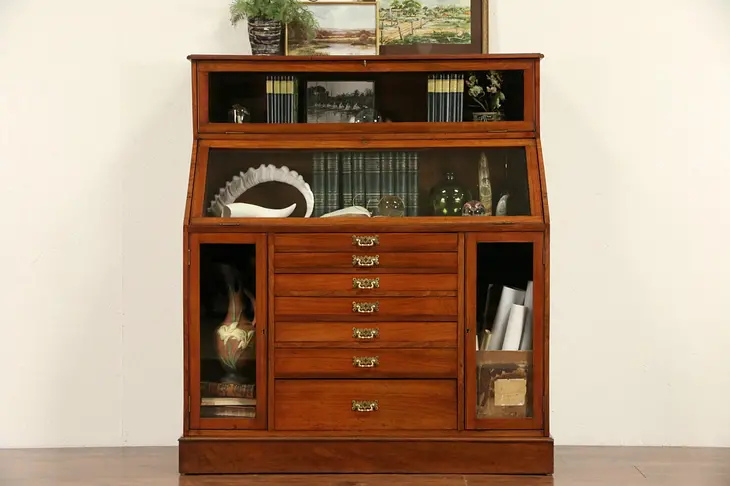 Collector File & Museum Display Cabinet, 1890's English Antique, 7 Drawers