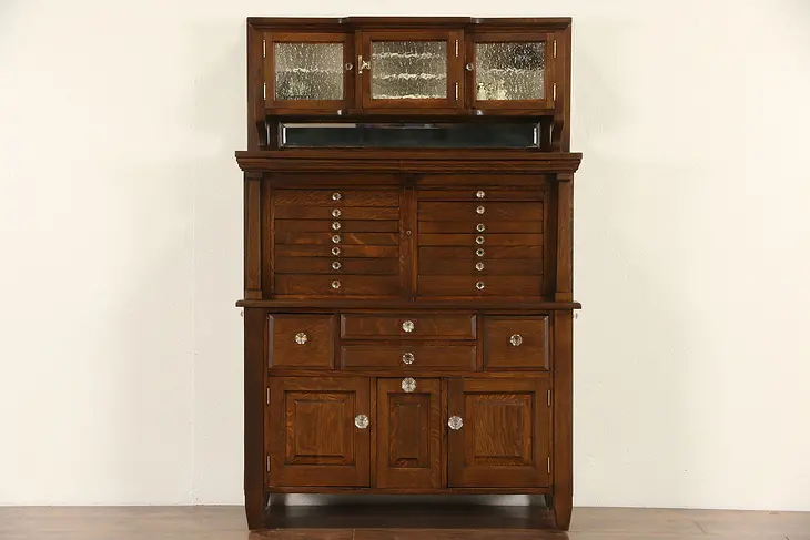 Oak Dentist 1913 Antique Dental Cabinet Jewelry or Collector Chest, 17 Drawers
