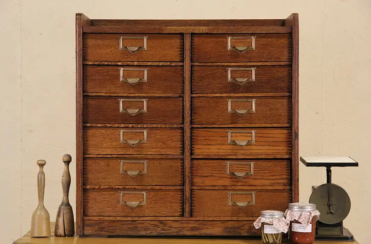 Oak 1910 Antique 12 Drawer Desktop File Cabinet