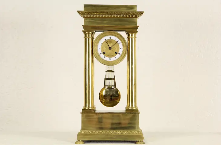 French Gilt Bronze 1820's Antique Mantel Clock, Signed Fleschelle Paris