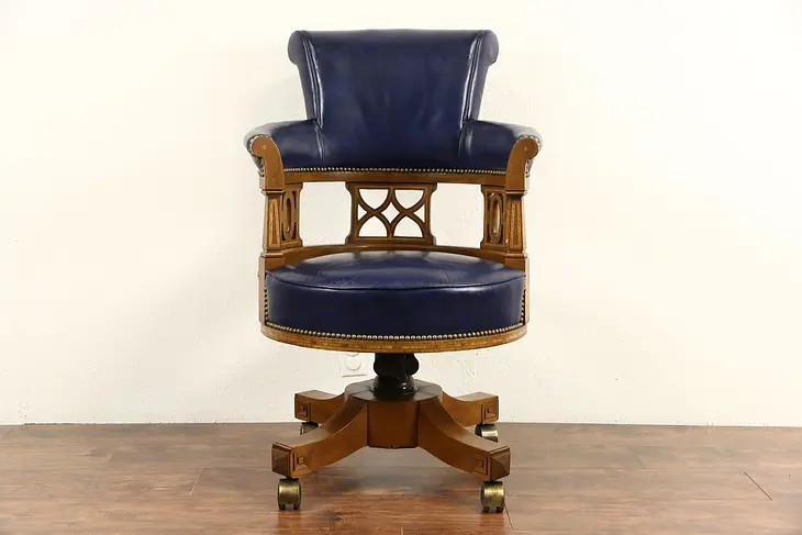 Swivel Adjustable Executive Desk Chair, 1950's Vintage, Leather
