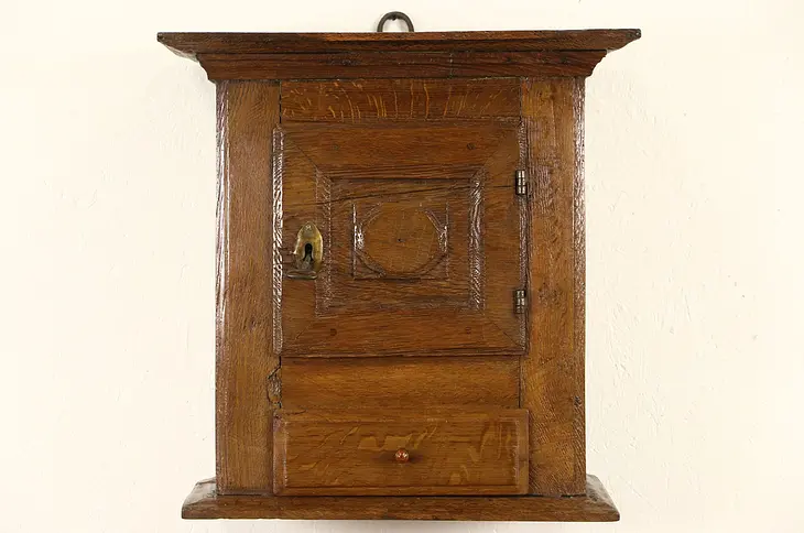 Dutch Oak 18th Century Antique Hanging or Countertop Cupboard, Lock & Key