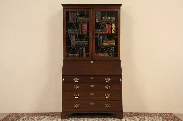 Georgian Mid 1800's English Secretary Desk & Bookcase