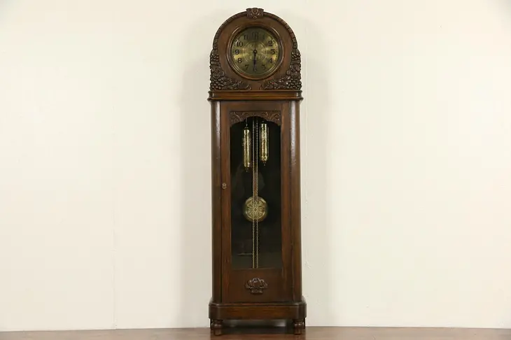Oak Carved Art Deco 1915 Antique German Grandfather Long Case Clock