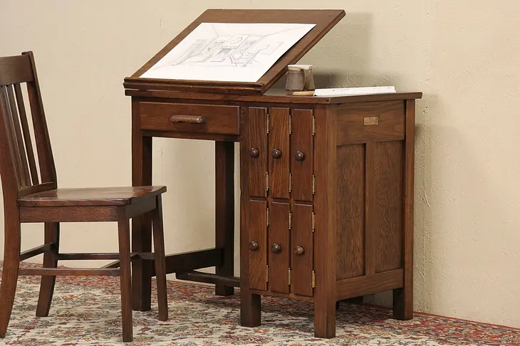 Oak 1920's Kimball Chicago Architect, Drawing or Artist Adjustable Desk