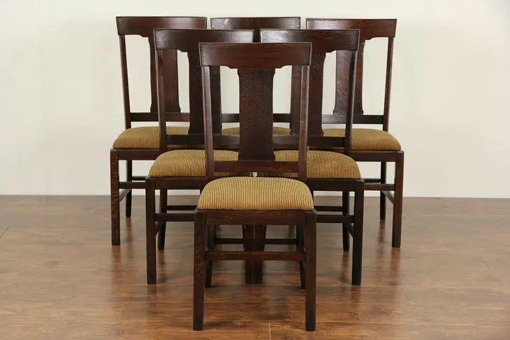 Set of 6 Arts & Crafts Mission Oak 1910 Antique Dining Chairs