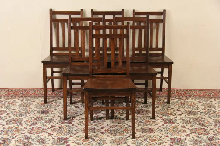 Set of  6 Mission Oak Arts & Crafts 1910 Antique  Dining Chairs