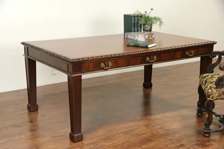 English Vintage Library or Conference Table, Partner Writing Desk