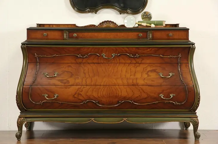 Venetian Style Bombe 1920's Antique Chest or Dresser, Hand Painted