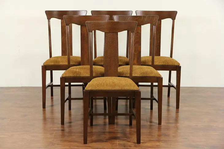 Arts & Crafts Mission Oak Oak Set of 6 Antique 1905 Craftsman Dining Chairs