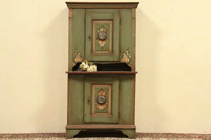 Painted 1860 Antique Country Pine Pie Cupboard