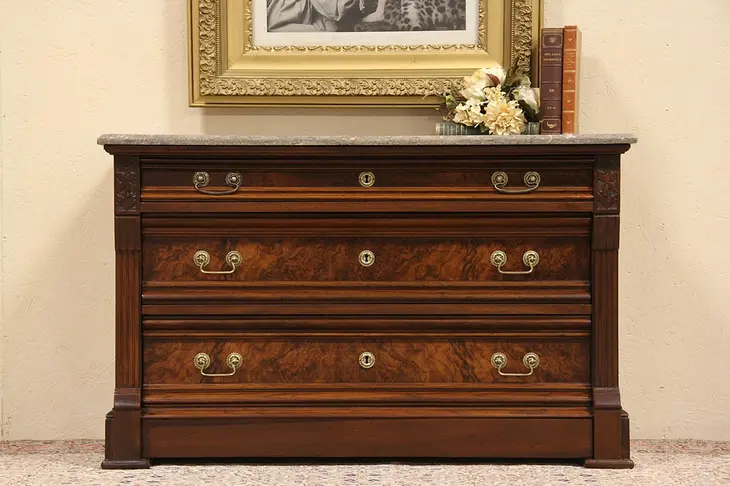 Victorian Eastlake Marble Top Chest or Dresser