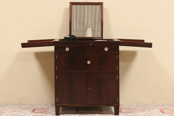 Dressing Table or Vanity Jewelry Case, 1890 Flip Top and Sliding Mirror