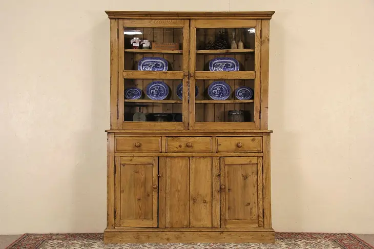Irish Country Pine 1890 Antique Pantry Cupboard China Cabinet