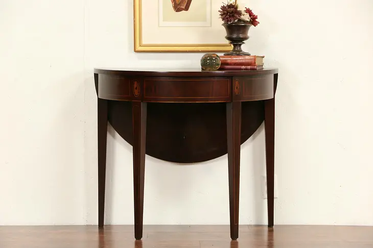 Classical Console or Game Table, 1950's Vintage Mahogany & Marquetry