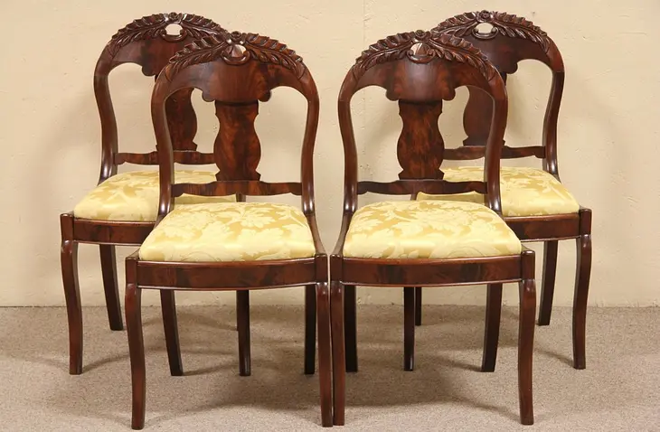 Set of 4 American Empire Antique 1825 Game or Dining Chairs
