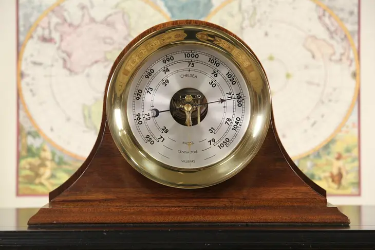 Chelsea Brass 1970's Vintage Ship Barometer, Desk Stand