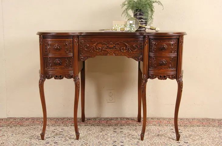French Style Kidney Shaped 1930's Vintage Marquetry Desk
