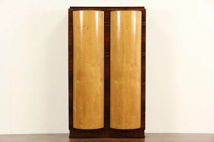 Italian Rosewood Art Deco 1930's Vintage 36 Slot Revolving Record Cabinet