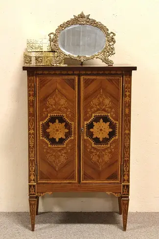 Rosewood Marquetry Collector, Jewelry or Silver Cabinet