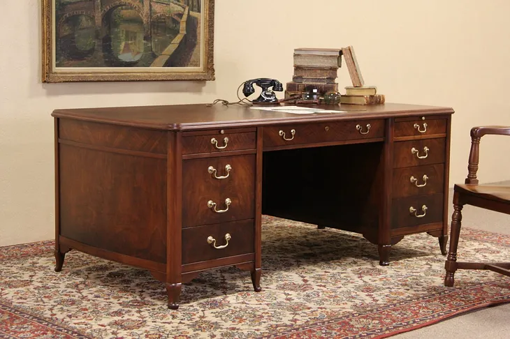 Clemco Chicago Executive 1940's Vintage Desk, Curved Ends