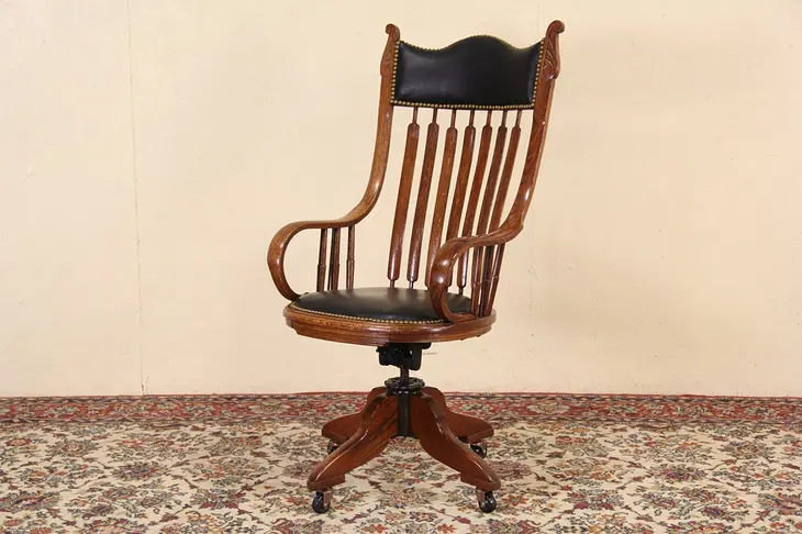 Swivel Oak Antique Desk Chair, Johnson Chicago Pat. 1898