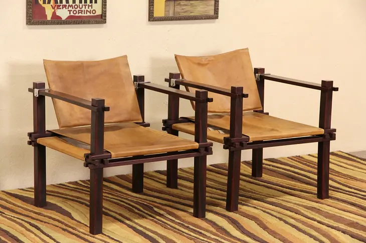 Pair of Midcentury Modern 1960's Vintage Scandinavian Leather Chairs
