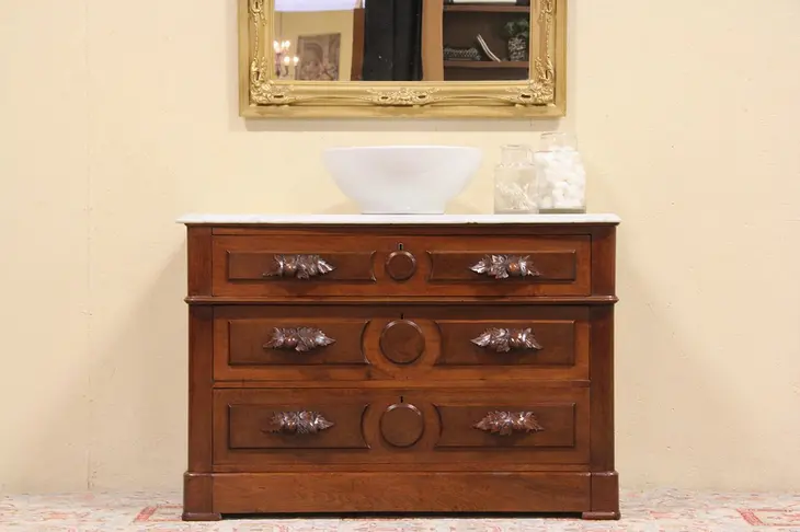 Victorian Marble Top Dresser, Linen Chest or TV Console, Secret Drawer