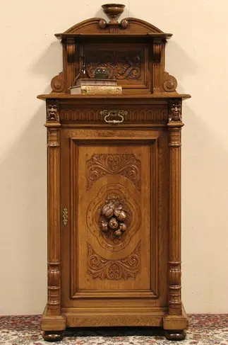 Austrian Antique 1890 Oak Cabinet, with Carved Fruit