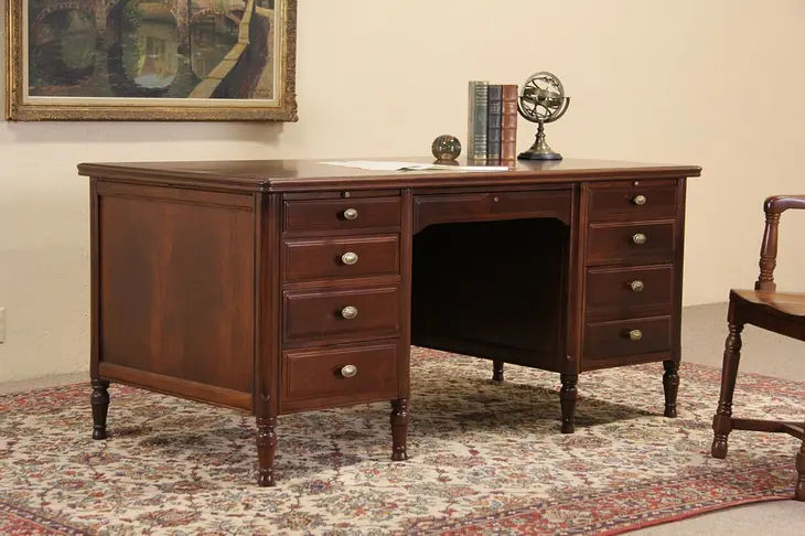 Executive 1920 Antique Walnut Desk, Sunburst Top