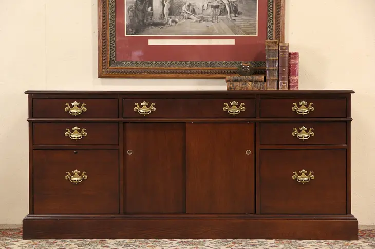 Traditional Vintage Walnut Executive Credenza & Lateral File, Signed Rway