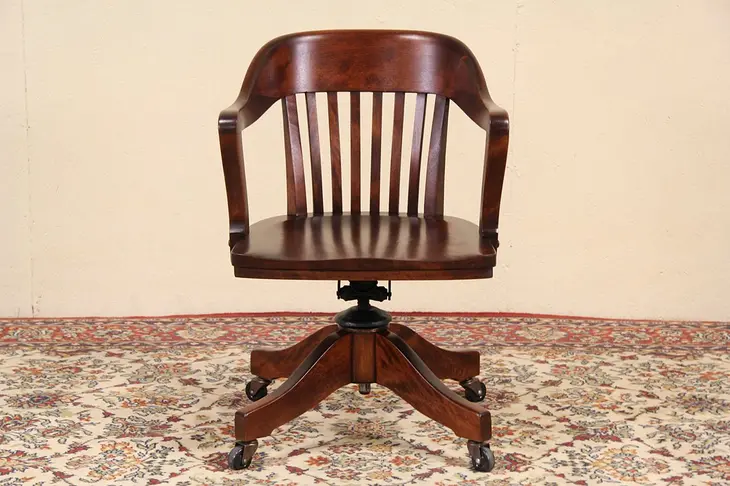 Swivel 1920 Antique Adjustable Birch Desk Chair