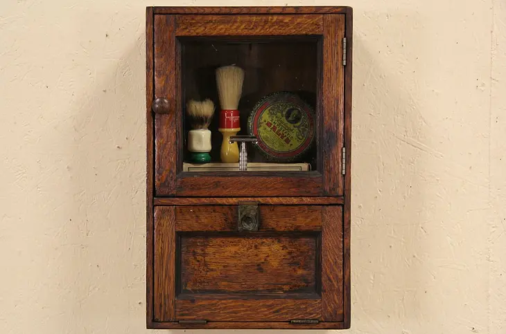 Oak 1900 Antique Barber Shop Hanging Cupboard or Medicine Chest