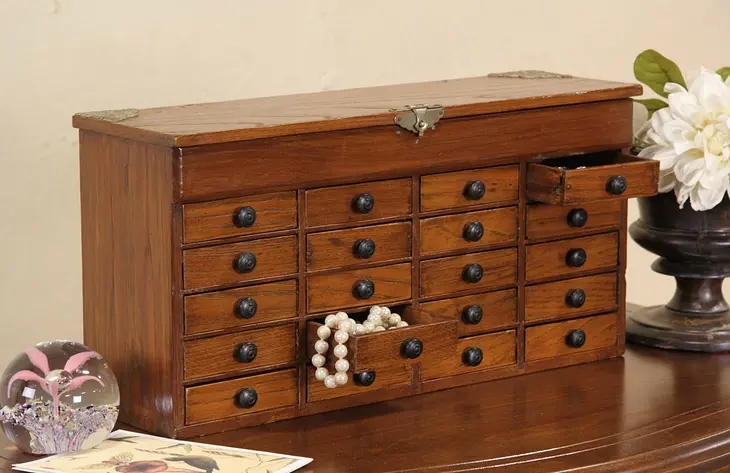 Jewelry Chest or Collector Oak Cabinet, 20 Drawers