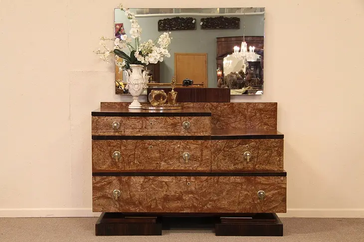 Art Deco Pearl & Rosewood Dresser with Mirror