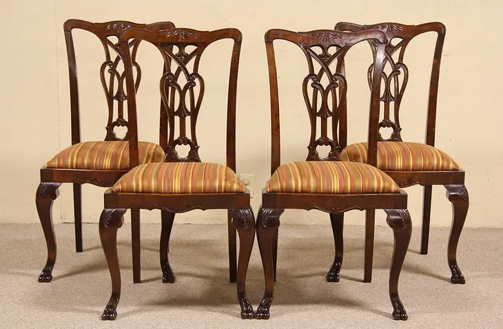Set of 4 Swedish 1920's Carved Game or Dining Chairs
