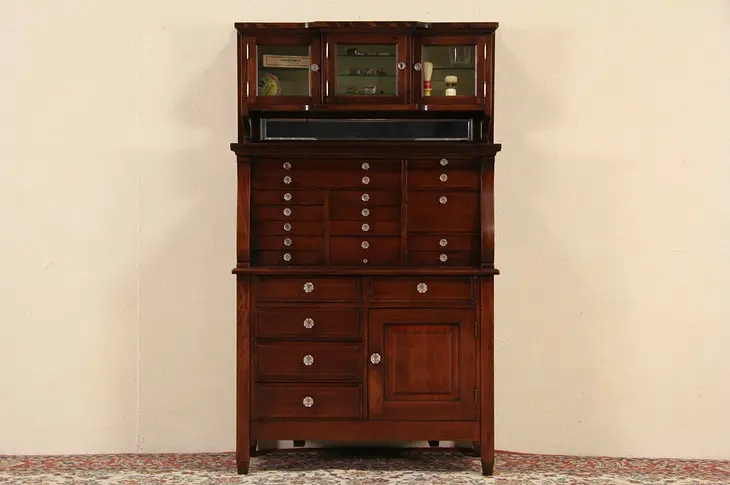 Dentist Cabinet, 1900 Mahogany Dental Antique for Jewelry or Collector