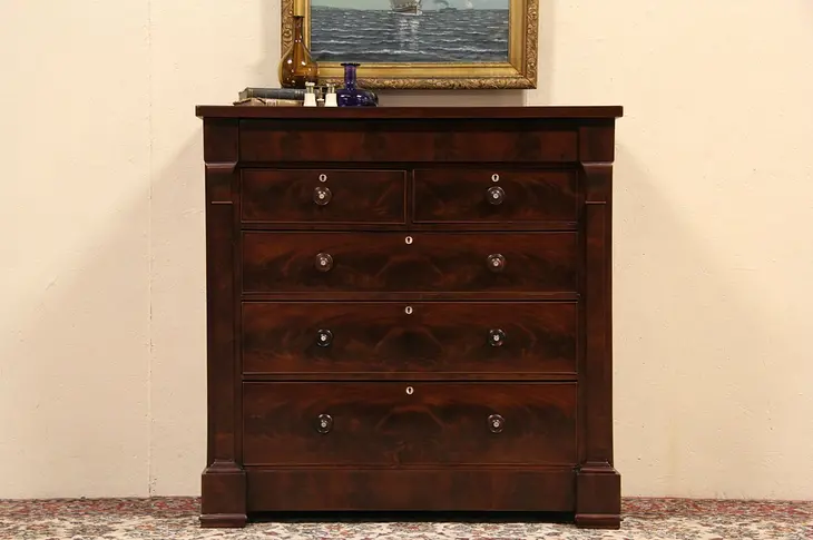 Scottish 1870's Antique Tall Chest or High Boy Dresser, Secret Drawer