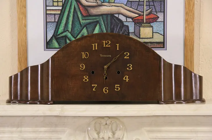 French Art Deco 1935 Vedette Mantel Clock, Westminster Chime