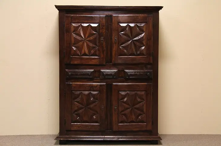 Carved 1600's Dowry Cabinet or Cupboard