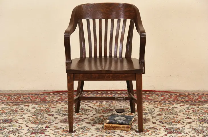 Oak Bank Chair, 1915 Antique Milwaukee Office or Library Armchair