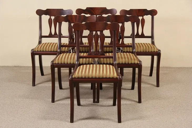 Set of 6 Regency Style Vintage Mahogany Dining Chairs, New Upholstery