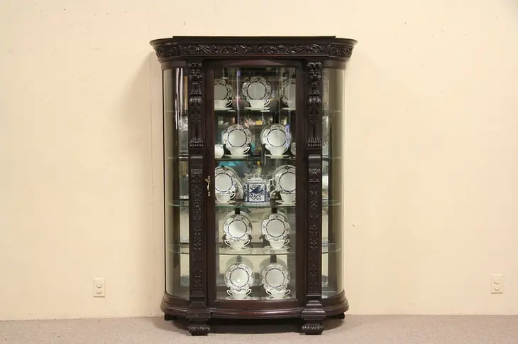 Oak 1900 Curved Glass China or Curio Display Cabinet