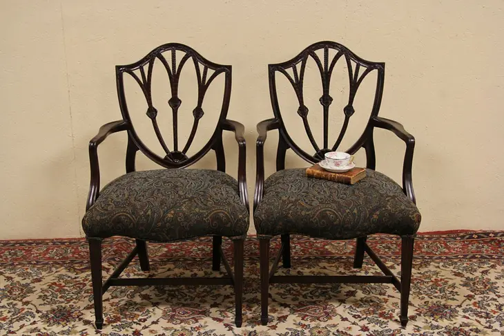 Pair of Shield Back 1920's Hepplewhite Side or Dining Armchairs