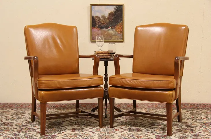 Pair of Midcentury Modern Leather 1950 Vintage Chairs