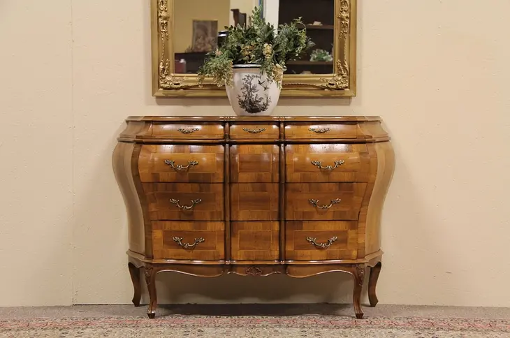 Tuscan Italian Olivewood Bombe Chest or Commode